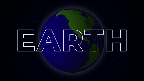 spinning turning planet earth cartoon 3d animation globe world sphere with starry universe space background and map countries continents typography outlined text titles