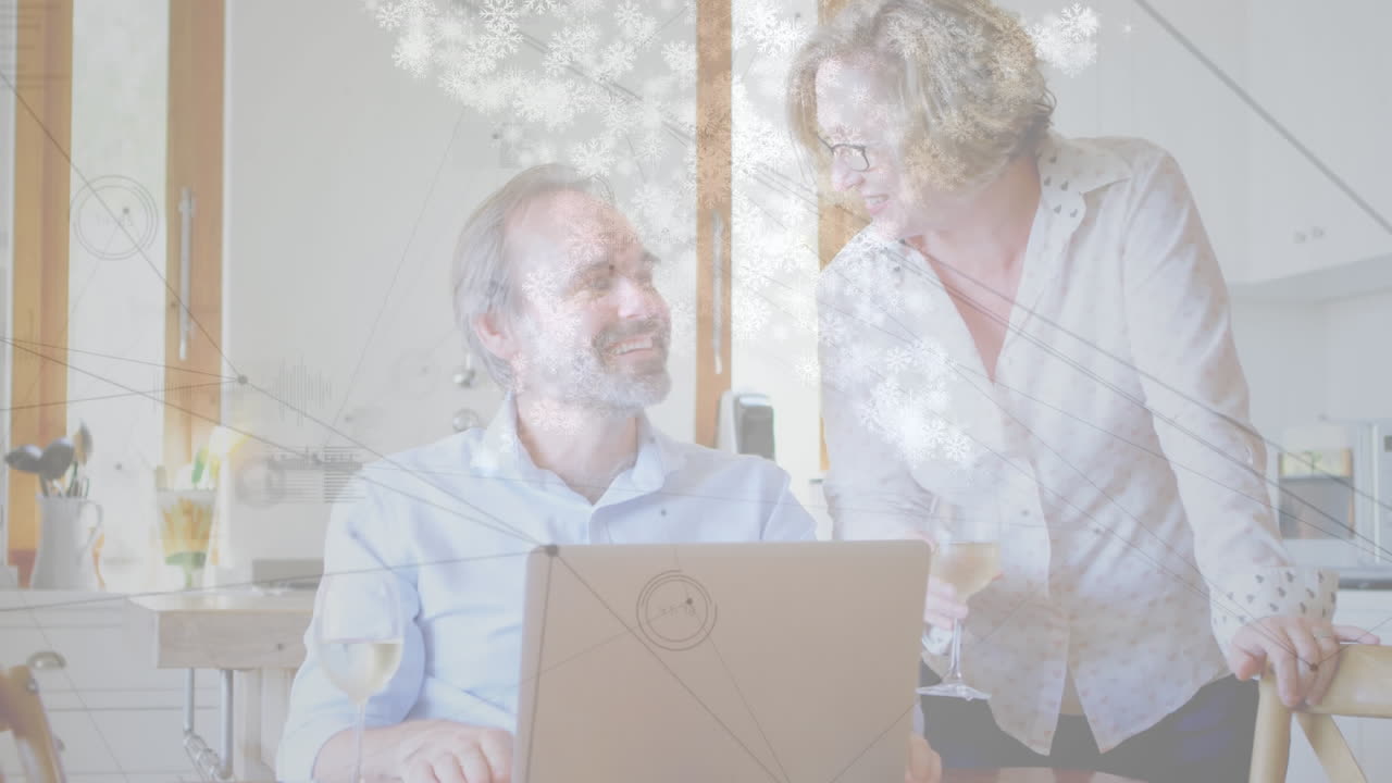 animación de redes de conexiones a través de una pareja mayor utilizando una computadora portátil