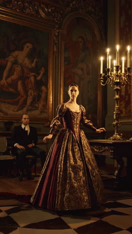 woman in historical dress in a palace