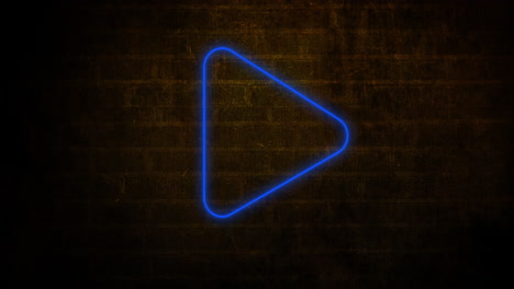 animación del icono de flecha de neón brillante en la pared de ladrillo