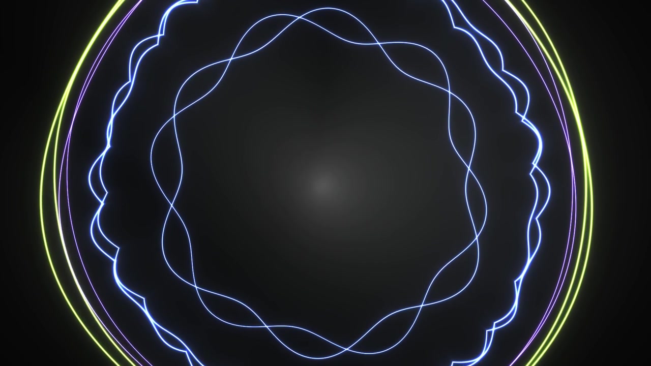 Abstract Neon Circular Waveform Animation on Dark Background