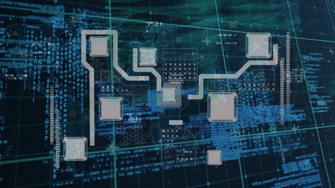 Animation of computer circuit board over data processing