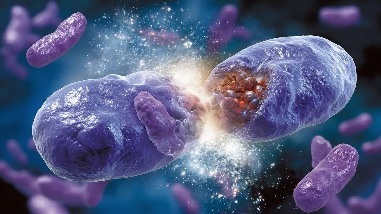 Explosive Cellular Division: A Visual Representation of Bacteria Merging and Creating Life Through Rapid Division in a Microscopic Environment