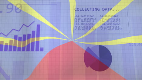 collecting data text animation over graphs and charts on reunion radiant volcano flag