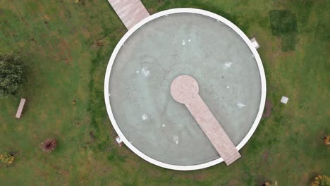 aerial top view of a circular stone garden feature