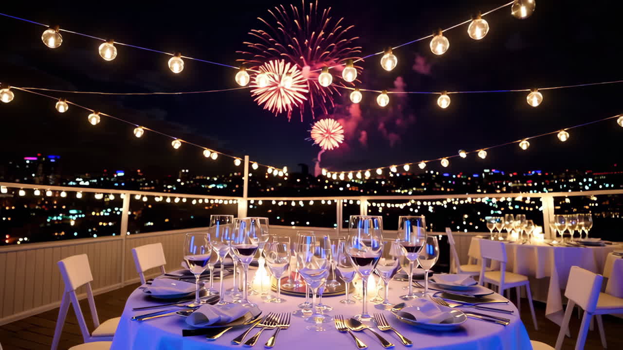 Rooftop Dinner with Fireworks