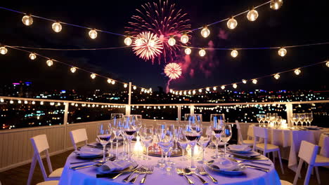 rooftop dinner with fireworks