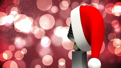 Santa-hat-over-microphone-against-spots-of-light-against-red-background