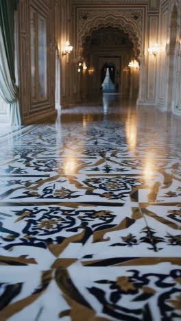 ornate marble floor in a palace hallway