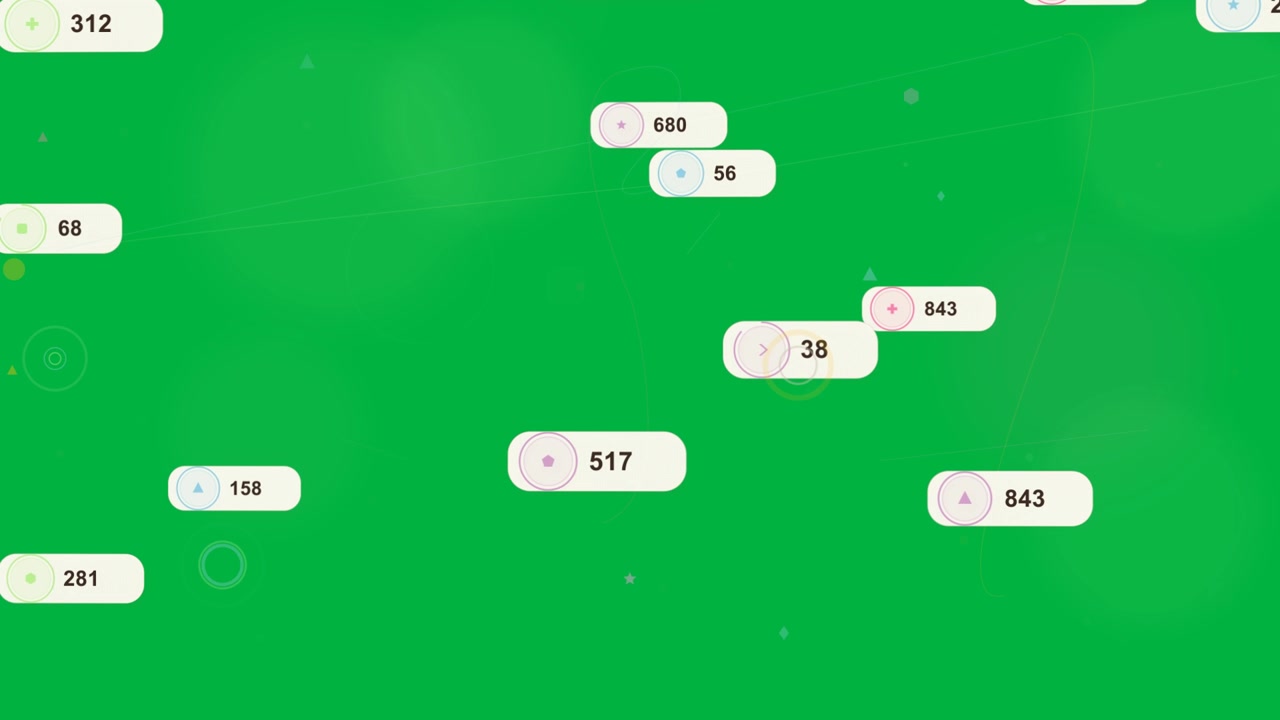 Su impulso 517 e nodi numerici che scorrono, si aggiornano, si connettono, mostrando dati HUD su sfondo trasparente.