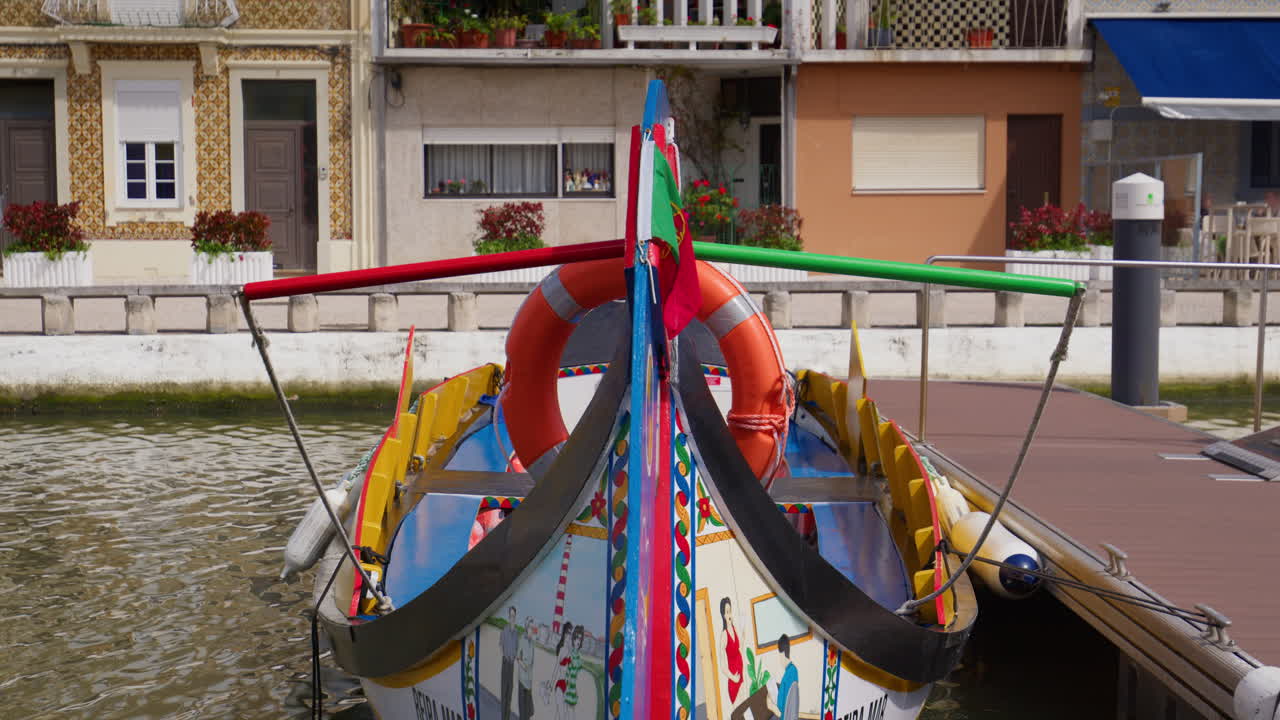 Colorful Moliceiro Boat In Aveiro Canal In Portugal - Close Up
