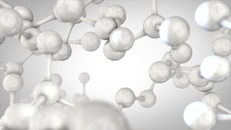 high quality cgi render of an abstract plastic molecular model in a white color theme, with a smooth dollying camera move and beautiful depth of field