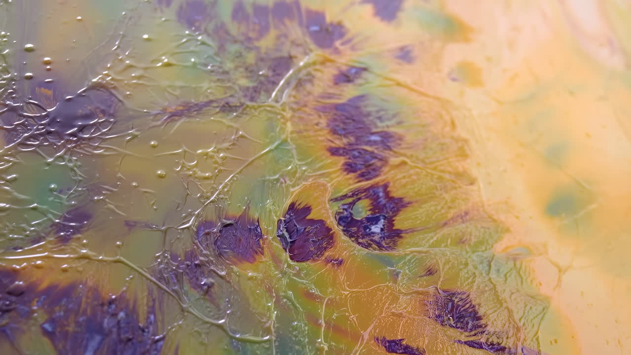 Lähikuva värikkään fluid art -maalauksen liikkeestä.