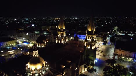 Guadalajara-Night-Aerial-Rear-View-of-Catedral-de-Guadalajara