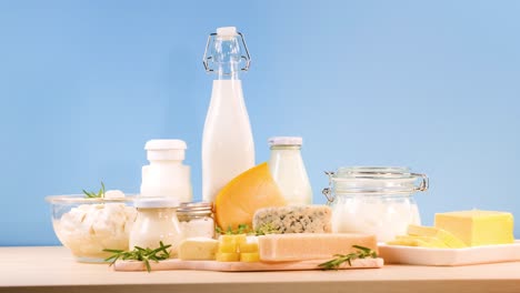 assorted dairy items displayed on a table