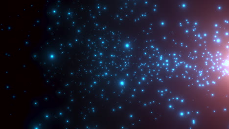 cinematic blue stars fields and fly glitters in galaxy