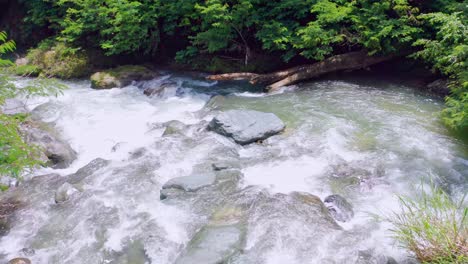 aerial drone view of jimenoa river in jarabacoa tropical forest, dominican republic