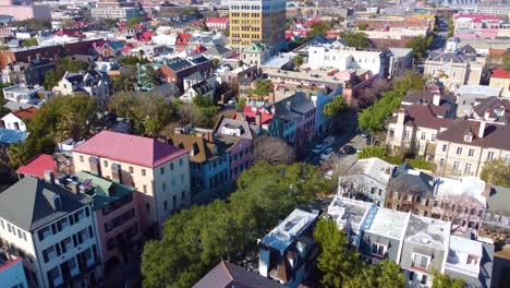 A-drone-shot-of-Rainbow-row-in-early-spring