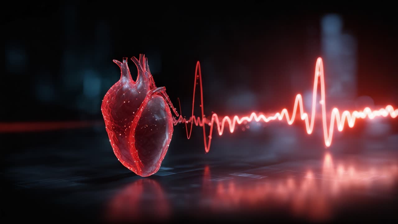 A Stunning Visualization of the Human Heart, Pulsating with Life, Surrounded by a Dynamic Heartbeat Display, Symbolizing Vitality and Health Dynamics