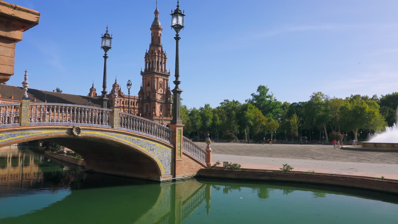 Static shot of one of the towers of Plaza de Espa&ntilde;a, Seville, on front of the main square
