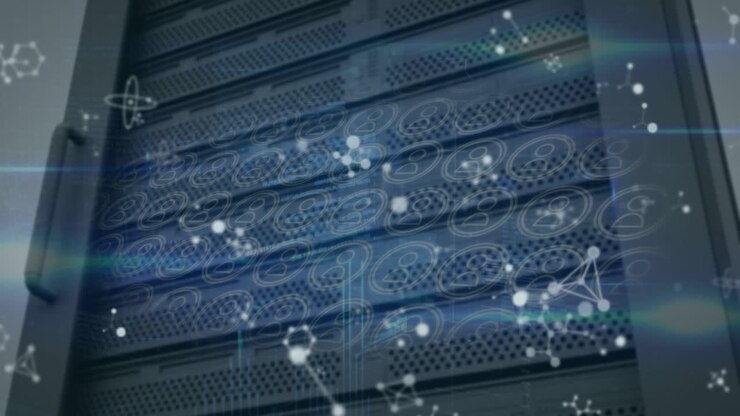 Animasjon av databehandling og molekyler over server