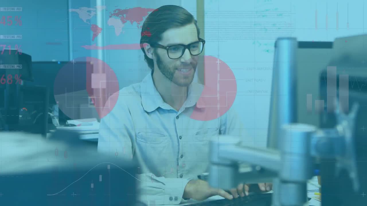 animación del procesamiento de datos financieros sobre el empresario utilizando la computadora