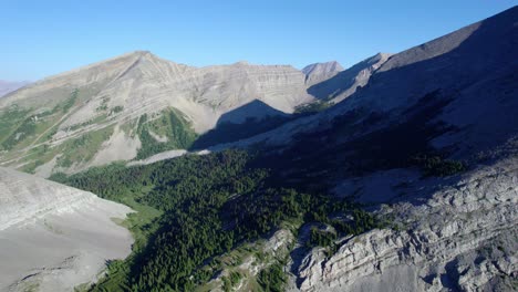 Aerial-Rocky-Mountains-Backcountry-Mount-Muir,-Kananaskis,-Alberta,-Canada
