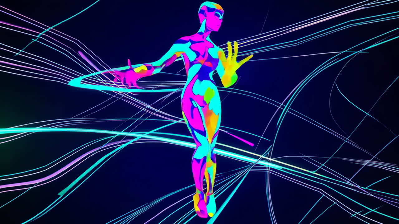 Abstract Neon Humanoid Figure with Light Trails