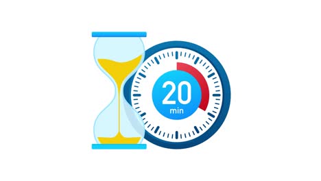 the 20 minutes, stopwatch  icon. stopwatch icon in flat style, timer on on color background. motion graphics.