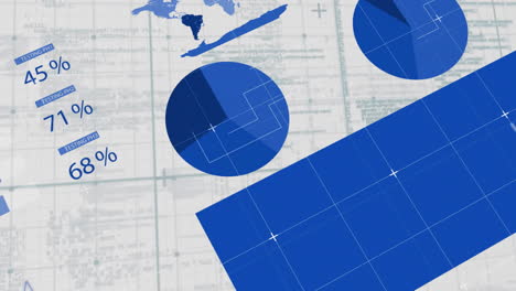 animation of financial data processing over grid on grey background