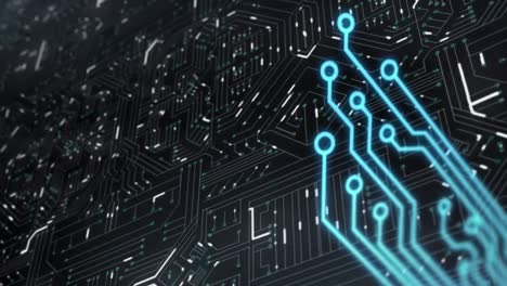 Animation-of-data-processing-on-glowing-computer-circuit-board