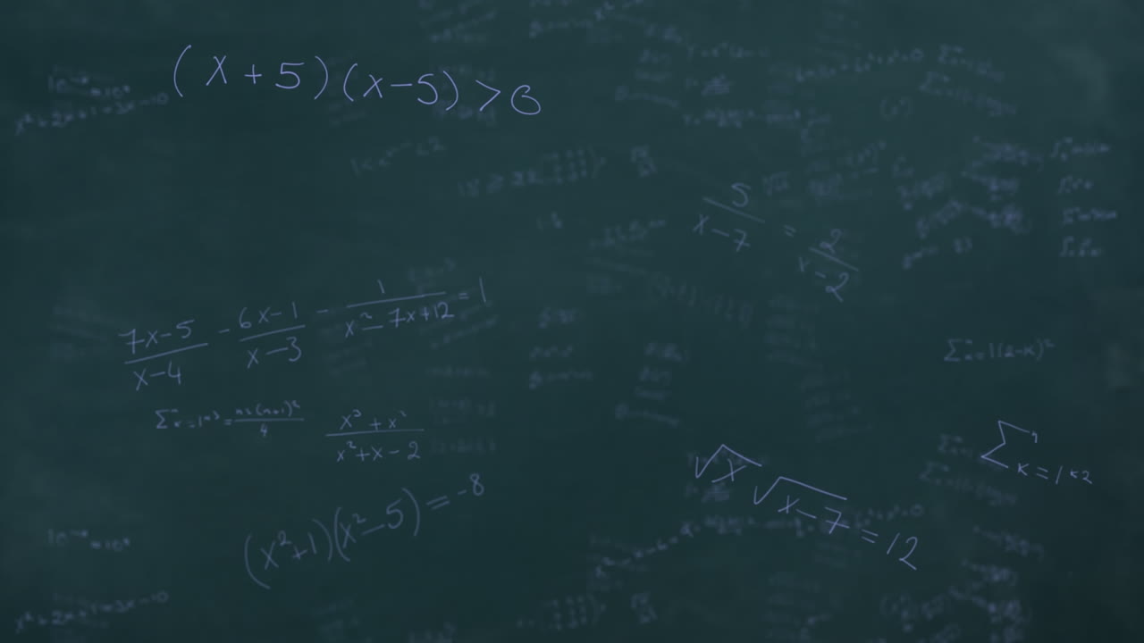 Animation of mathematical equations over black background