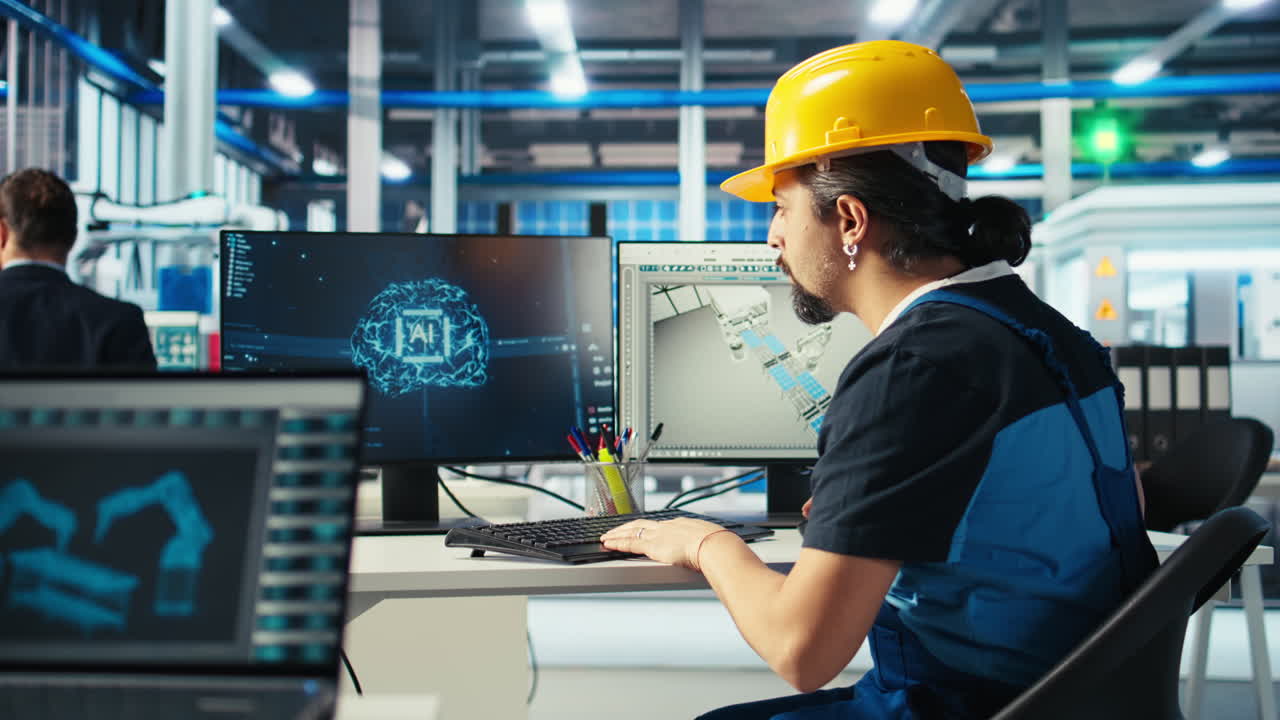 ingegnere di fabbrica fotovoltaica che utilizza la tecnologia ai per ispezionare i macchinari degli impianti solari