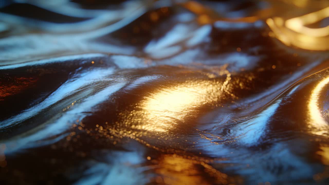 Vertical video: Macro focus shifting, glossy surface rippling, gold blue sheen migrating for design