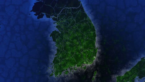 map of south korea. view from space. shimmering cities and villages. an ecologically beautiful world.