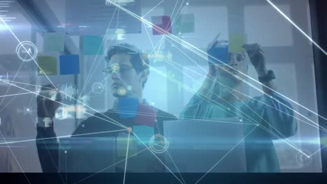 animación de la red de conexiones sobre colegas de negocios que trabajan en la oficina