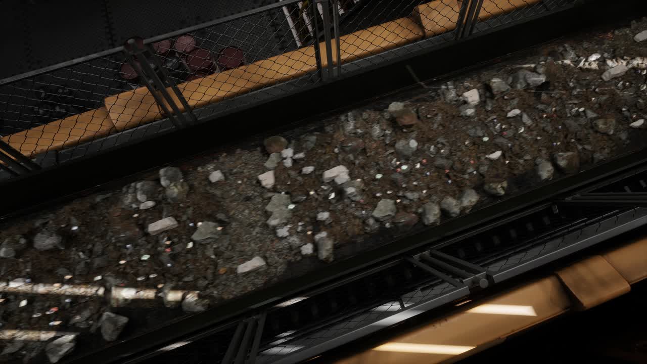 Transportation Of Copper Ore Carried Out In The Factory. Mining Industrial Conveyor At Ore Processing Factory