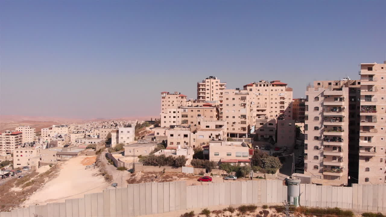 Aerial Footage of Army Watch Tower And Concrete wall Divide isreal and Palestine