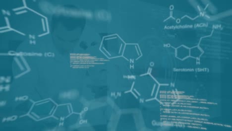 animación del lenguaje informático, científico caucásico examinando una muestra usando el microscopio