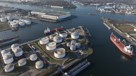 petroleum port amsterdam, shipping, petrol, energy, chemical transport over water. industrial and transport. aerial dorne video. the netherlands.