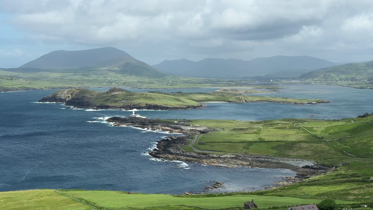 Ireland epic Landscapes panning left view from Valencia island of Kerry Mountains