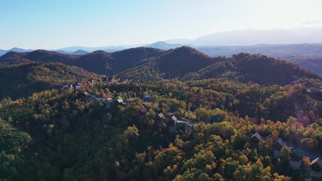 cabins on mountain ridge in the smoky mountains, drone view, pigeon forge, sevierville, gatlinburg tn