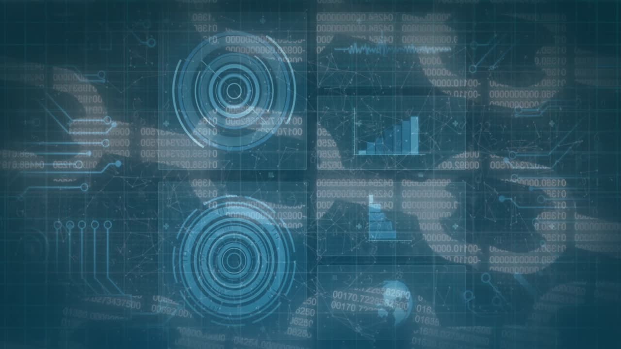 animación de escaneos de ámbitos y diagramas sobre la cuadrícula azul