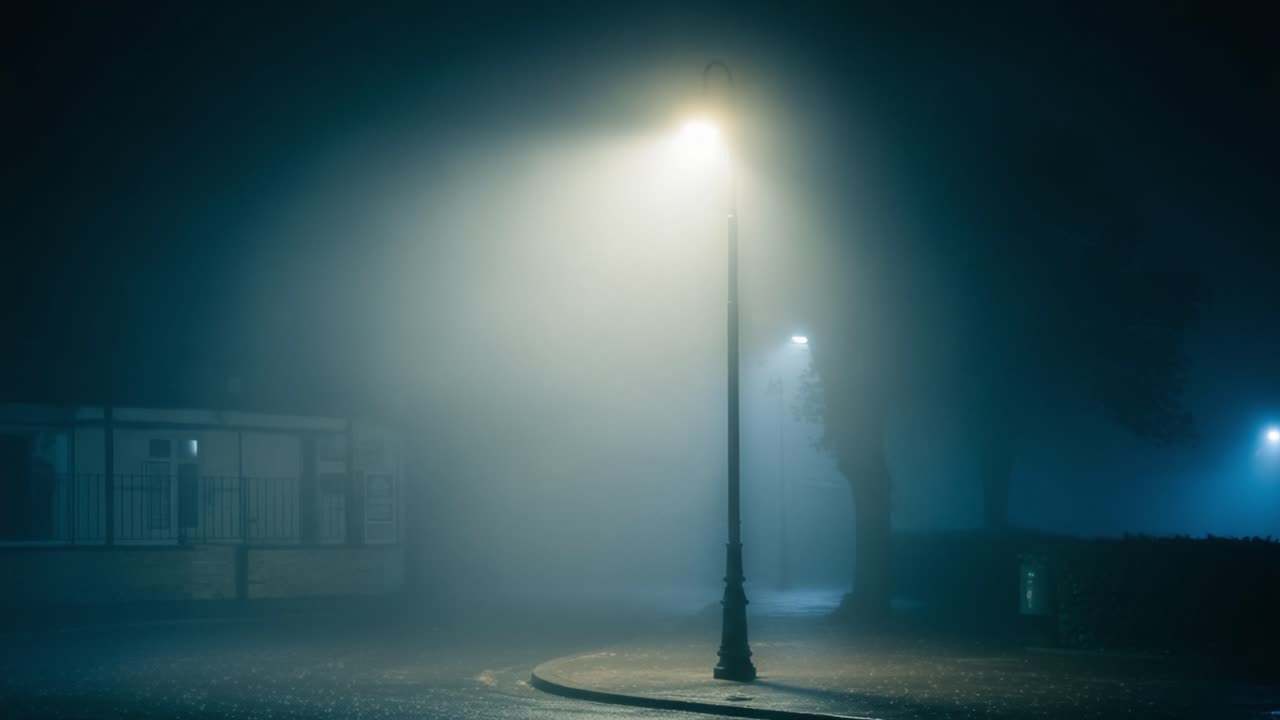 Eerie Foggy Night with Street Light
