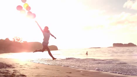 Smiling-woman-walking-with-inflatable-balloons