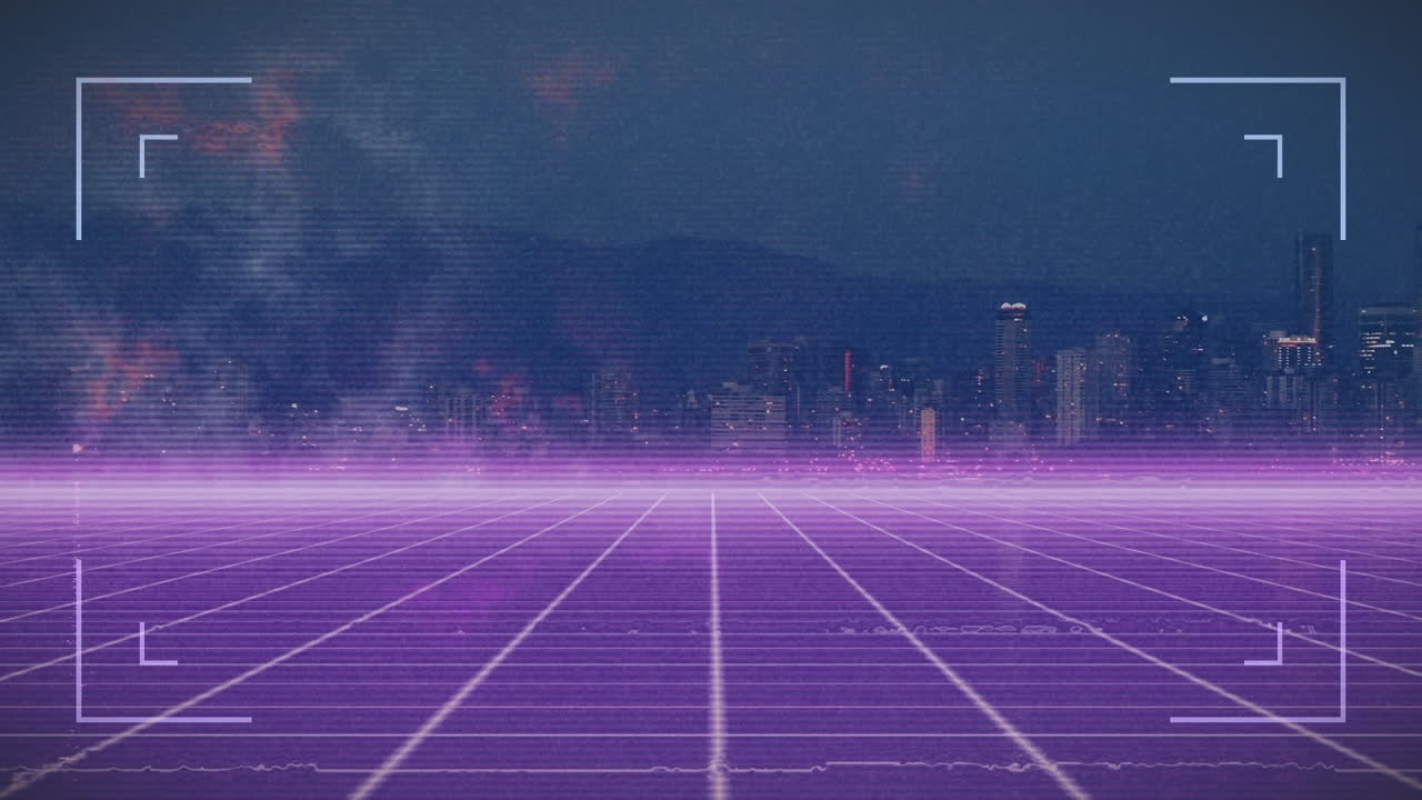 밤의 도시 풍경에 대한 그리드 네트워크를 통한 장애 효과와 인터페이스의 애니메이션