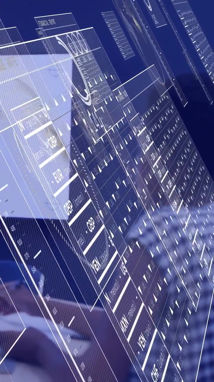 Vertical video: User typing, starting HUD panels sliding while camera pulling back for data review