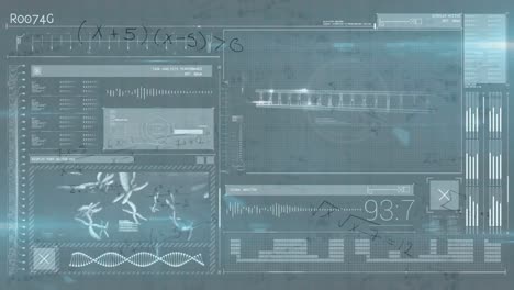 animation of dna strand and medical data processing on screen background