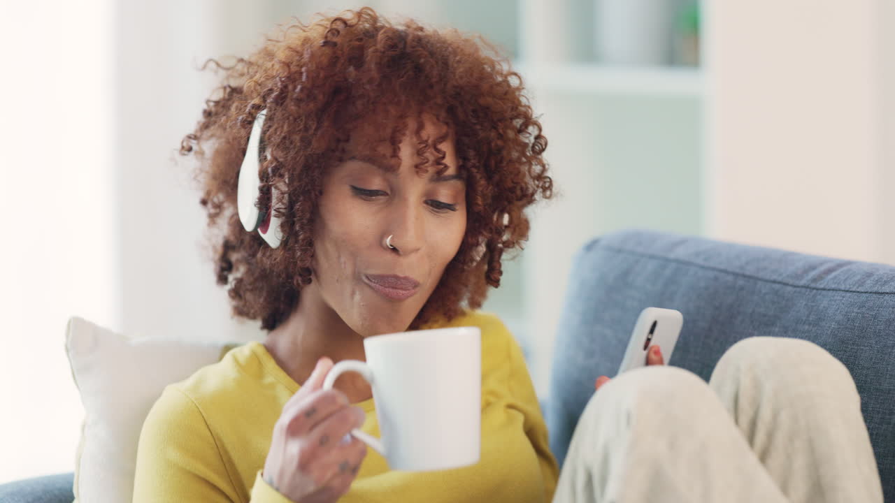 Happy woman listening to music