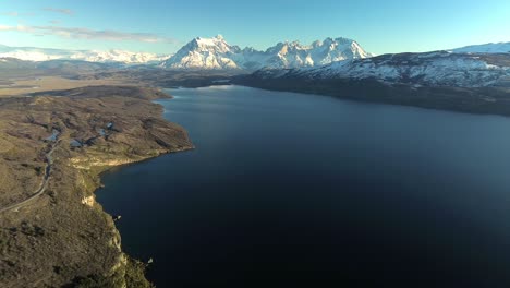 Nordenskjold-Lake-in-Torres-del-Paine-National-Park-in-Chile,-Aerial